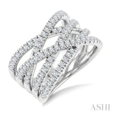 1 Ctw Round Cut Diamond Criss-Cross Bold Fashion Band in 14K White Gold