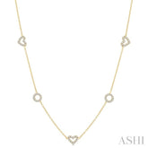 1 Ctw Heart and Circle Round Cut Diamond Station Necklace in 14K Yellow Gold