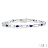 4X3 MM Oval Cut Sapphire and 1/10 Ctw Round Cut Diamond Paperclip Bracelet in 14K White Gold