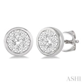 1/3 Ctw Lovebright Round Cut Diamond Bezel Stud Earrings in 14K White Gold