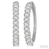 2 Ctw Zigzag Baguette and Round Cut Diamond Hoop Earrings in 14K White Gold