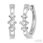 1/6 Ctw Three Stone Round Cut Diamond Huggie Petite Earrings in 10K White Gold