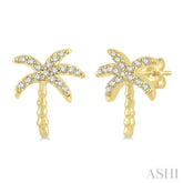 1/10 Ctw Palm Tree Round Cut Diamond Petite Fashion Earrings in 10K Yellow Gold