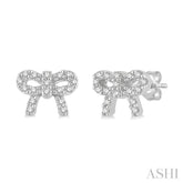 1/8 Ctw Bow Tie Round Cut Diamond Petite Fashion Earrings in 14K White Gold