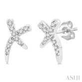 1/10 Ctw X-Shape Petite Round Cut Diamond Fashion Stud Earrings in 10K White Gold