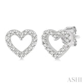 1/10 Ctw Heart Cutout Round Cut Diamond Petite Fashion Earrings in 10K White Gold