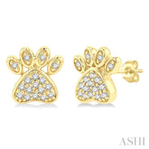 1/8 Ctw Petite Dog Paw Round Cut Diamond Fashion Stud Earrings in 10K Yellow Gold