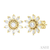 1/4 Ctw Petite Wheel Baguette and Round Cut Diamond Fashion Stud Earrings in 10K Yellow Gold