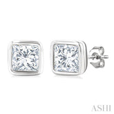 1/5 Ctw Petite Bezel Set Princess Cut Diamond Fashion Stud Earrings in 10K White Gold