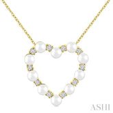 3 MM Round Shape Cultured Pearl and 1/5 Ctw Heart Shape Round Cut Diamond Pendant With Chain in 14K Yellow Gold