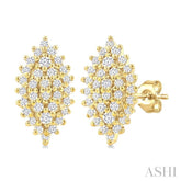 1/5 Ctw Petite Marquise Shape Round Cut Diamond Cluster Fashion Stud Earrings in 10K Yellow Gold