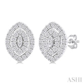 1/5 Ctw Double Halo Marquise Shape Petite Round Cut Diamond Fashion Stud Earrings in 10K White Gold