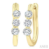3/4 Ctw 3-Stone Round Cut Diamond Fashion Hoop Earrings in 14K Yellow Gold