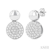 1/3 Ctw Circular Mount Pave Set Round Cut Diamond Fashion Earrings in 10K White Gold
