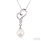 9x7 MM Briolette Cut Cultured Pearl and 1/20 Ctw Round Cut Diamond Drop Pendant in 10K White Gold with Chain