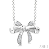 1/20 Ctw Bow Round Cut Diamond Fashion Pendant With Chain in Sterling Silver
