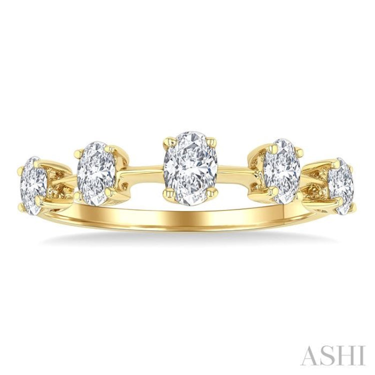 3/4 Ctw Oval Cut Diamond Half Eternity 5-Stone Fashion Band in 14K Yellow Gold