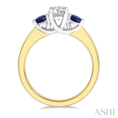 3.50 MM Round Shape Sapphire and 3/8 Ctw Past, Present and Future Round Cut Diamond Precious Ring in 14K Yellow and White Gold