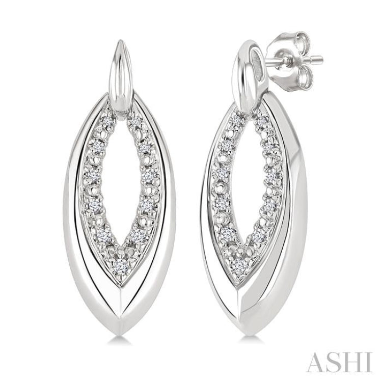 1/10 Ctw Marquise Shape Inner Link Round Cut Diamond Earrings in Sterling Silver