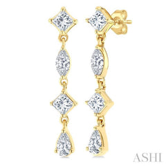 1/2 Ctw Mixed Cut Diamond Fashion Long Earrings in 14K Yellow Gold