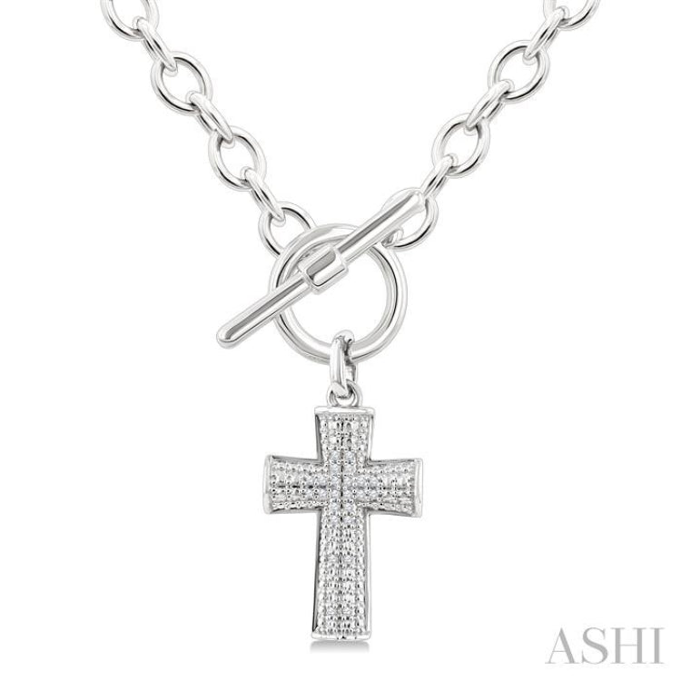 1/20 Ctw Cross Toggle Round Cut Diamond Fashion Necklace in Sterling Silver