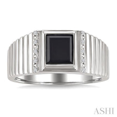 8x7 MM Octagon Shape Onyx and 1/20 Ctw Round Cut Diamond Semi-precious Men's Ring in Sterling Silver