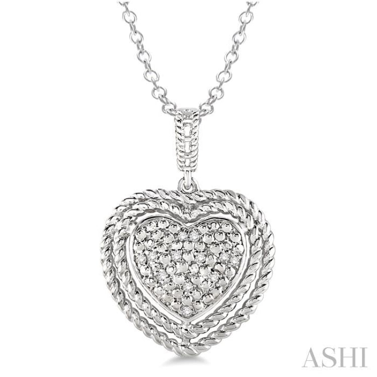 1/20 Ctw Round Cut Diamond Heart Pendant in Sterling Silver with Chain