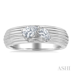 3/8 Ctw Textured Shank 2-Stone Pear Cut Diamond Fashion Band in 14K White Gold