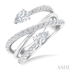 1 Ctw East West Pear and Round Cut Diamond Split Open-End Fashion Ring in 14K White Gold