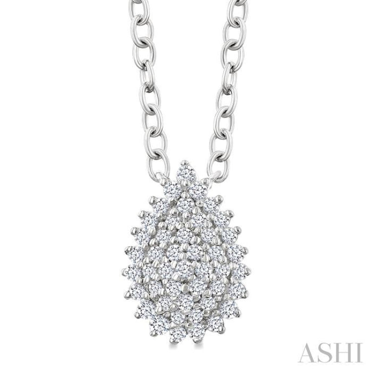 1/6 Ctw Petite Pear Shape Round Cut Diamond Cluster Fashion Pendant With Chain in 10K White Gold