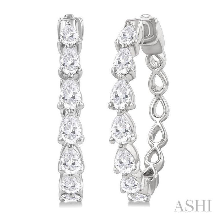 1 1/2 Ctw North-South Pear Shape Diamond Fashion Hoop Earring in 14K White Gold