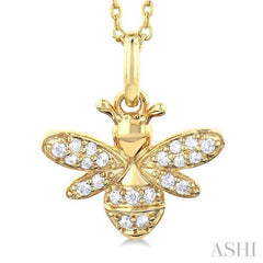 1/10 Ctw Petite Bumble Bee Round Cut Diamond Fashion Pendant With Chain in 10K Yellow Gold