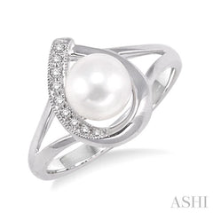 6.5 MM Cultured Pearl and 1/20 Ctw Round Cut Diamond Ring in Sterling Silver