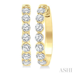 2 Ctw Prong Set Round Cut Diamond Hoop Earrings in 14K Yellow gold