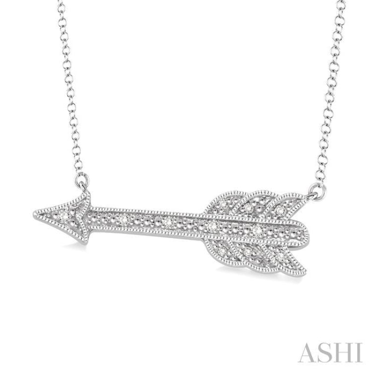 1/20 Ctw Round Cut Diamond Arrow Pendant in Sterling Silver with Chain