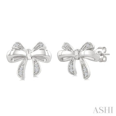 1/20 Ctw Bow Round Cut Diamond Fashion Earrings in Sterling Silver
