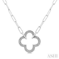 1/10 Ctw Round Cut Diamond Paperclip Pendant With Chain in Sterling Silver