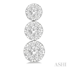 1 Ctw Hanging Triple Mount Lovebright Round Cut Diamond Earrings in 14K White Gold