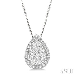 3/4 Ctw Pear Shape Lovebright Round Cut Diamond Pendant With Chain in 14K White Gold