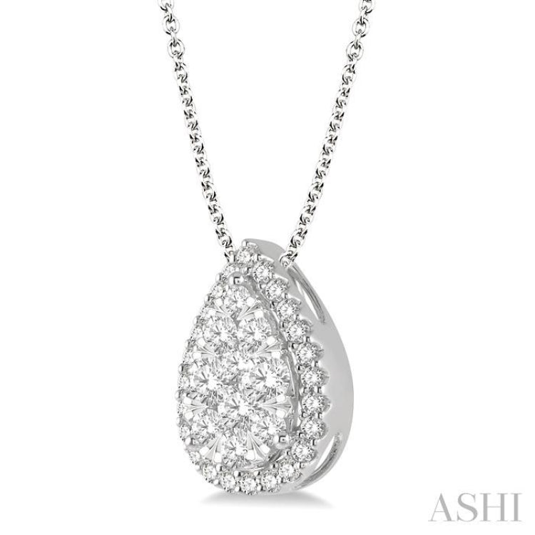 3/4 Ctw Pear Shape Lovebright Round Cut Diamond Pendant With Chain in 14K White Gold