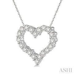 1 Ctw Round Cut Diamond Heart Pendant With Chain in 14K White Gold