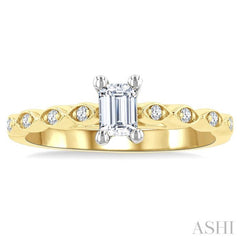 3/8 Ctw Round & Emerald Cut Diamond Engagement Ring With 1/3 Ctw Emerald Cut Center Stone in 14K Yellow and White Gold