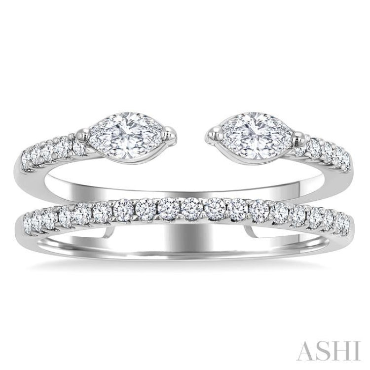 1/2 Ctw Split Twin Row 2-Stone Marquise and Round Cut Diamond Fashion Ring in 14K White Gold