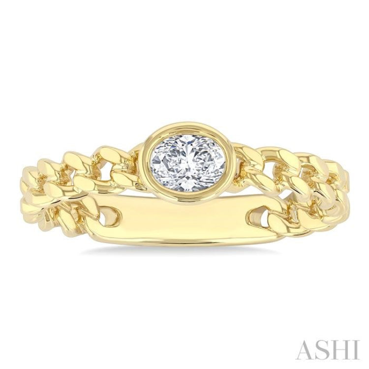 1/5 Ctw Bezel Set Oval Cut Diamond Curb Link Fashion Ring in 14K Yellow Gold