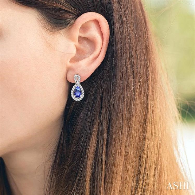 5x3 MM Pear Shape Tanzanite and 1/6 Ctw Round Cut Diamond Earrings in 14K White Gold
