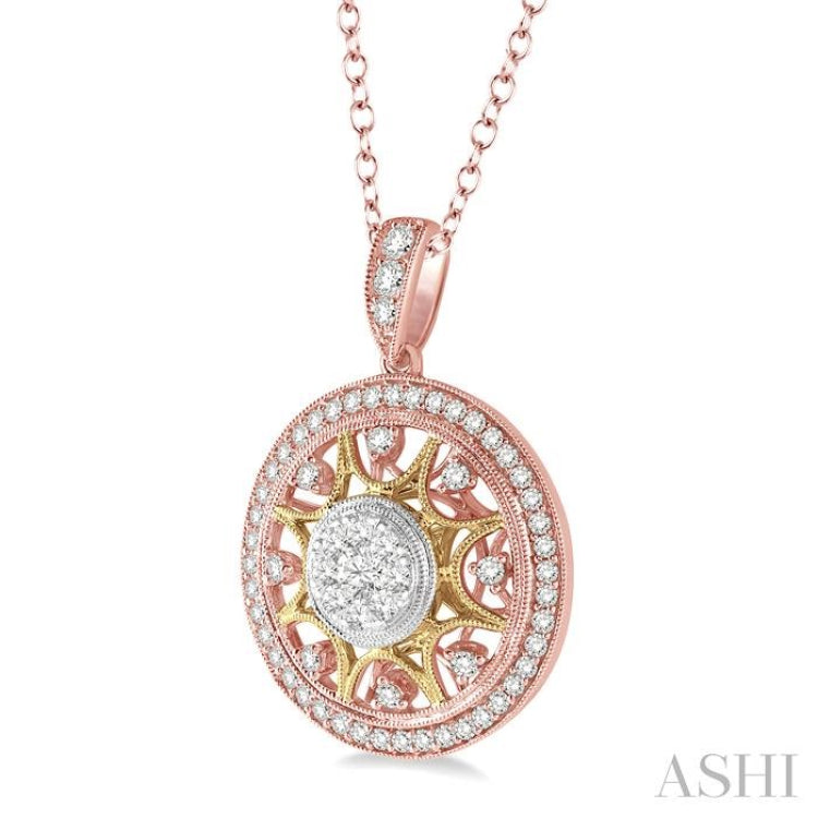 1 Ctw Round Cut Diamond Lovebright Pendant in 14K Tri Color Gold with Chain