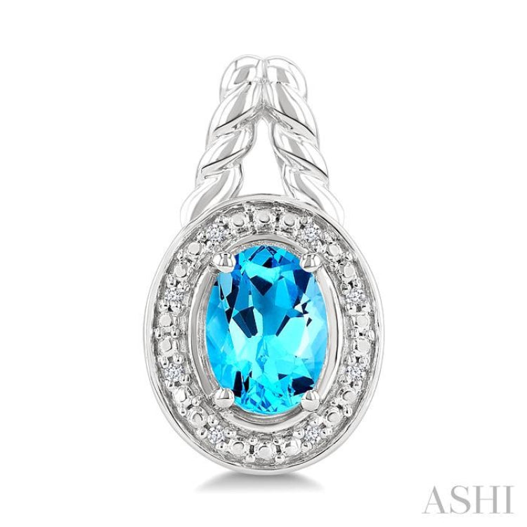 8X6 MM Cushion Shape Blue Topaz and 1/20 Ctw Round Cut Diamond Semi-Precious Earrings in Sterling Silver