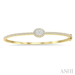 1 Ctw Oval Shape Lovebright Round Cut Diamond Stackable Bangle in 14K Yellow and White Gold