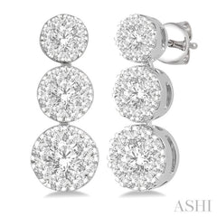 3/4 Ctw Hanging Triple Mount Lovebright Round Cut Diamond Earrings in 14K White Gold