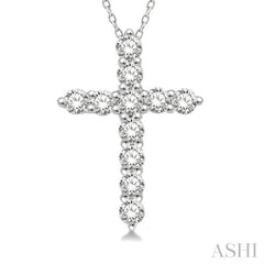 1/2 Ctw Round Cut Diamond Cross Pendant in 14K White Gold with Chain